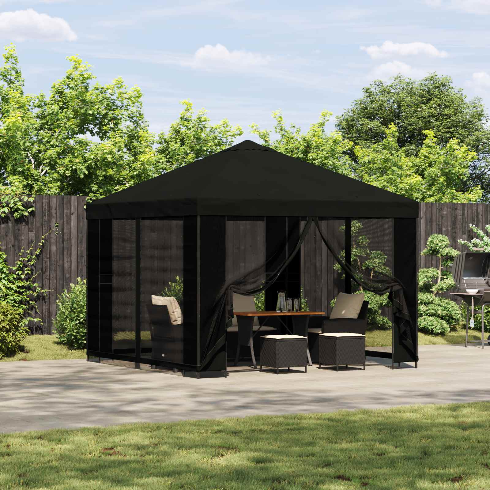 Pavillon 3 x 3 m Schwarz Polyester und Stahl 190 gsm