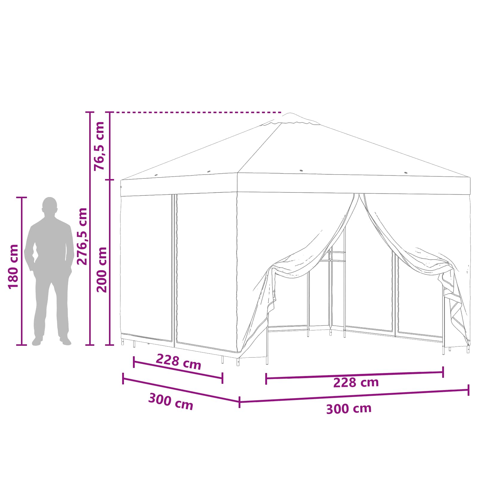 Garten Pavillon mit Seitenwänden 3 x 3 m Gelb