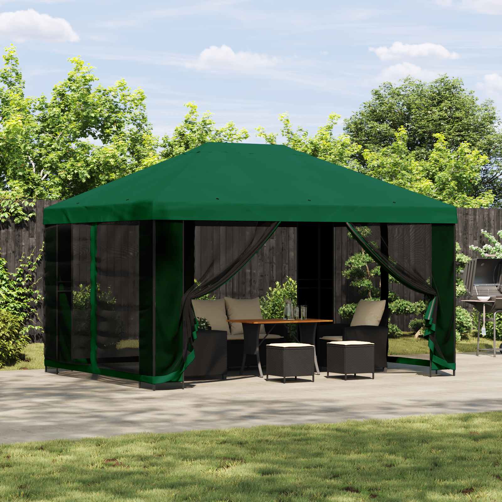 Pavillon 4 x 3 m Grün Polyester und Stahl 190 gsm