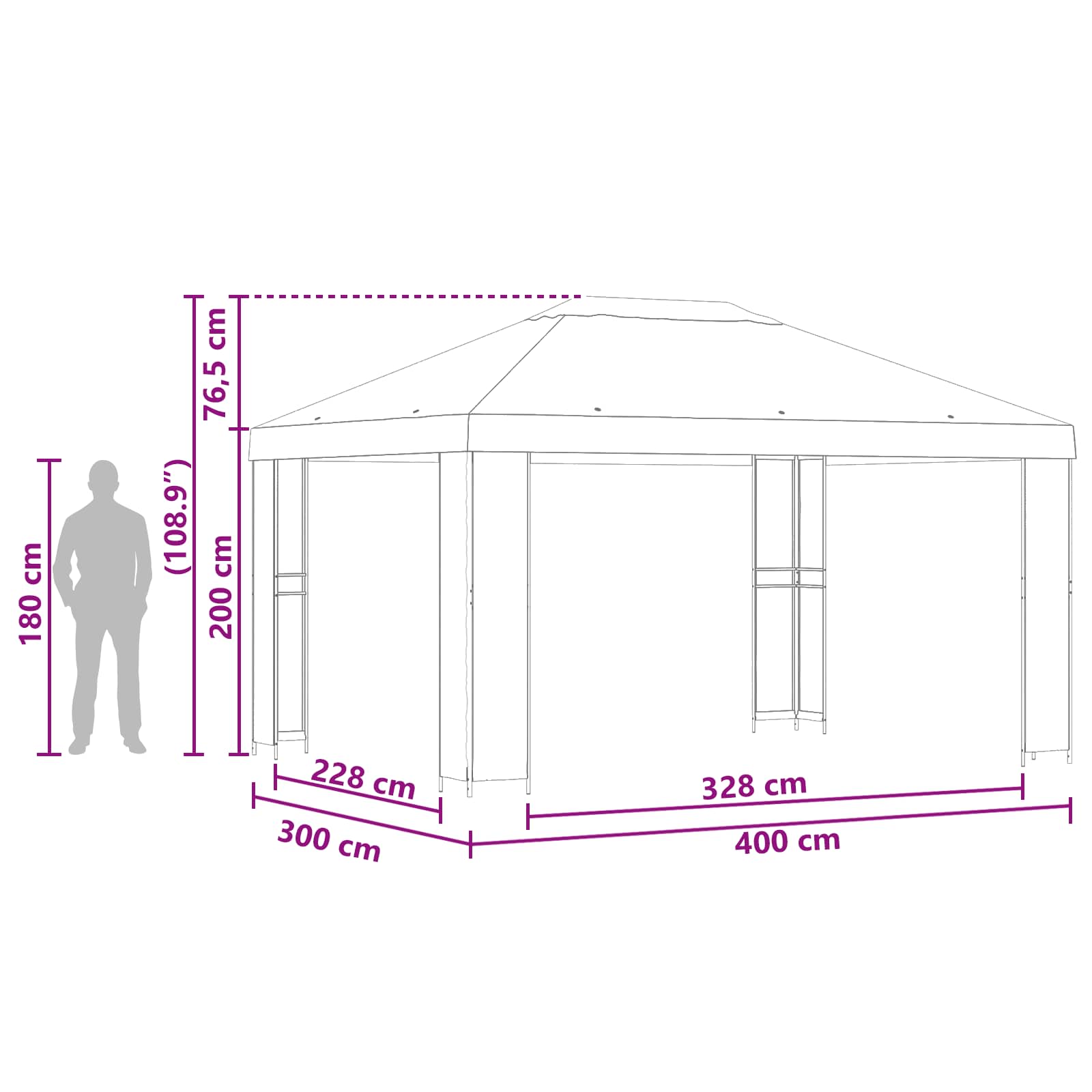 Pavillon 4 x 3 m Grün Polyester und Stahl 190 gsm