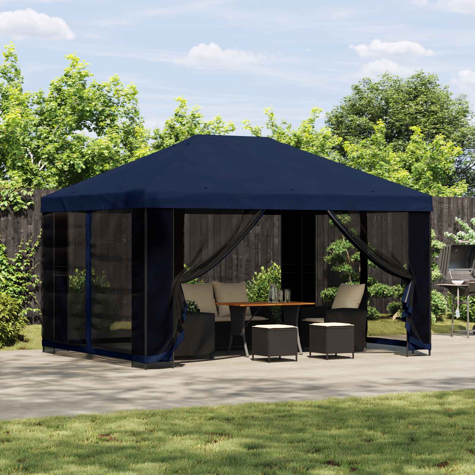Pavillon 4 x 3 m Blau Polyester und Stahl 190 gsm