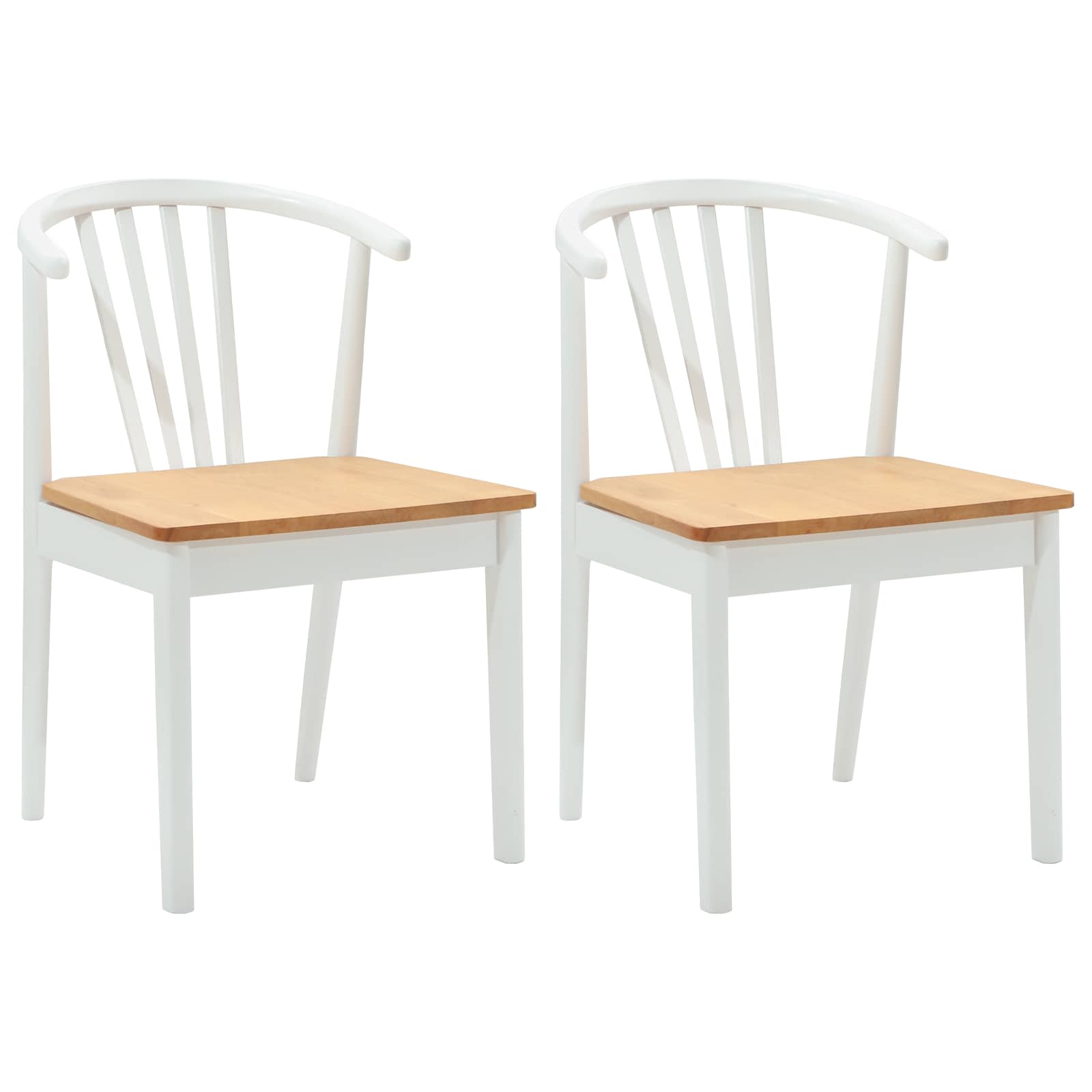 Esszimmerstuhl 2 pcs Weiß und Natur Solides Gummiholz
