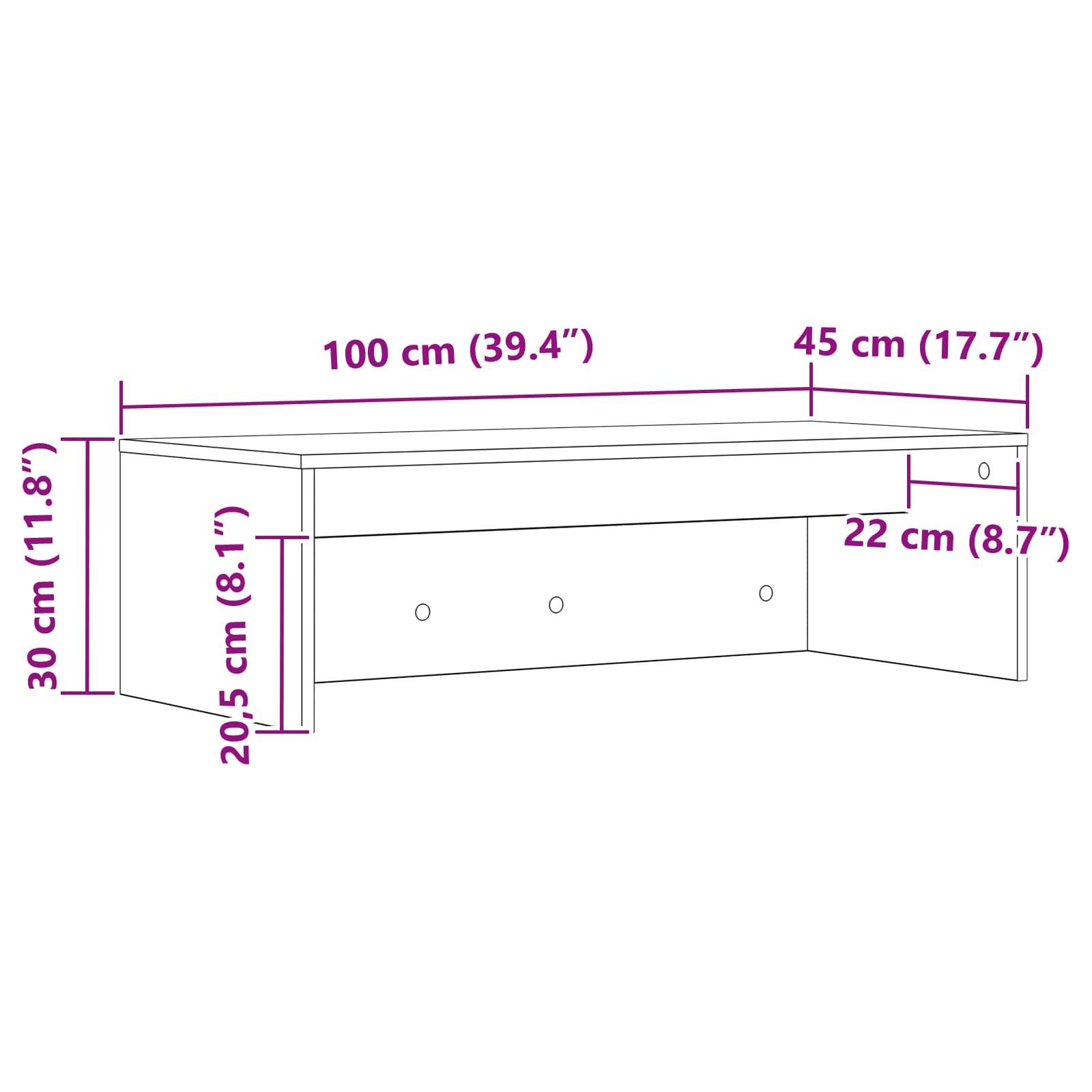 Wandtisch Geräucherte Eiche 100 x 45 x 30 cm Holzwerkstoff