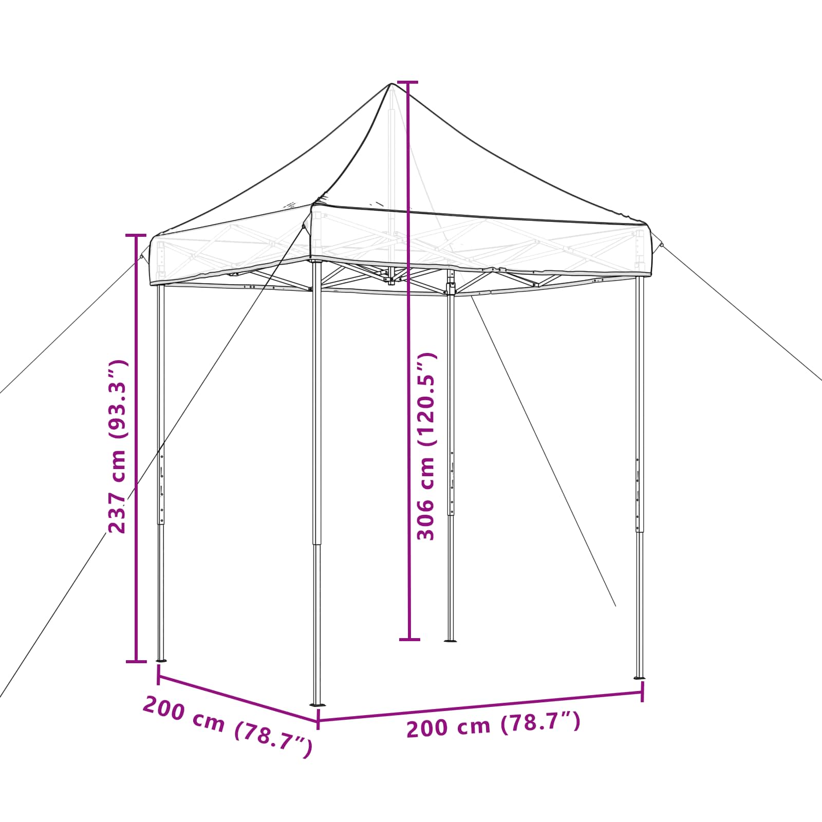 Party-Zelt Schwarz 200 x 200 x 306 cm Oxford-Stoff