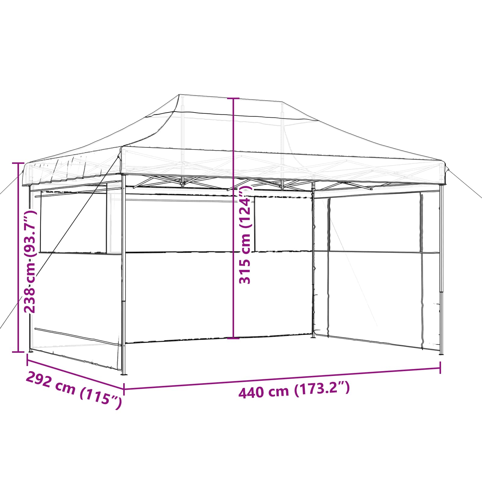 Party-Zelt Terrakotta 292 x 440 x 315 cm Oxford-Stoff