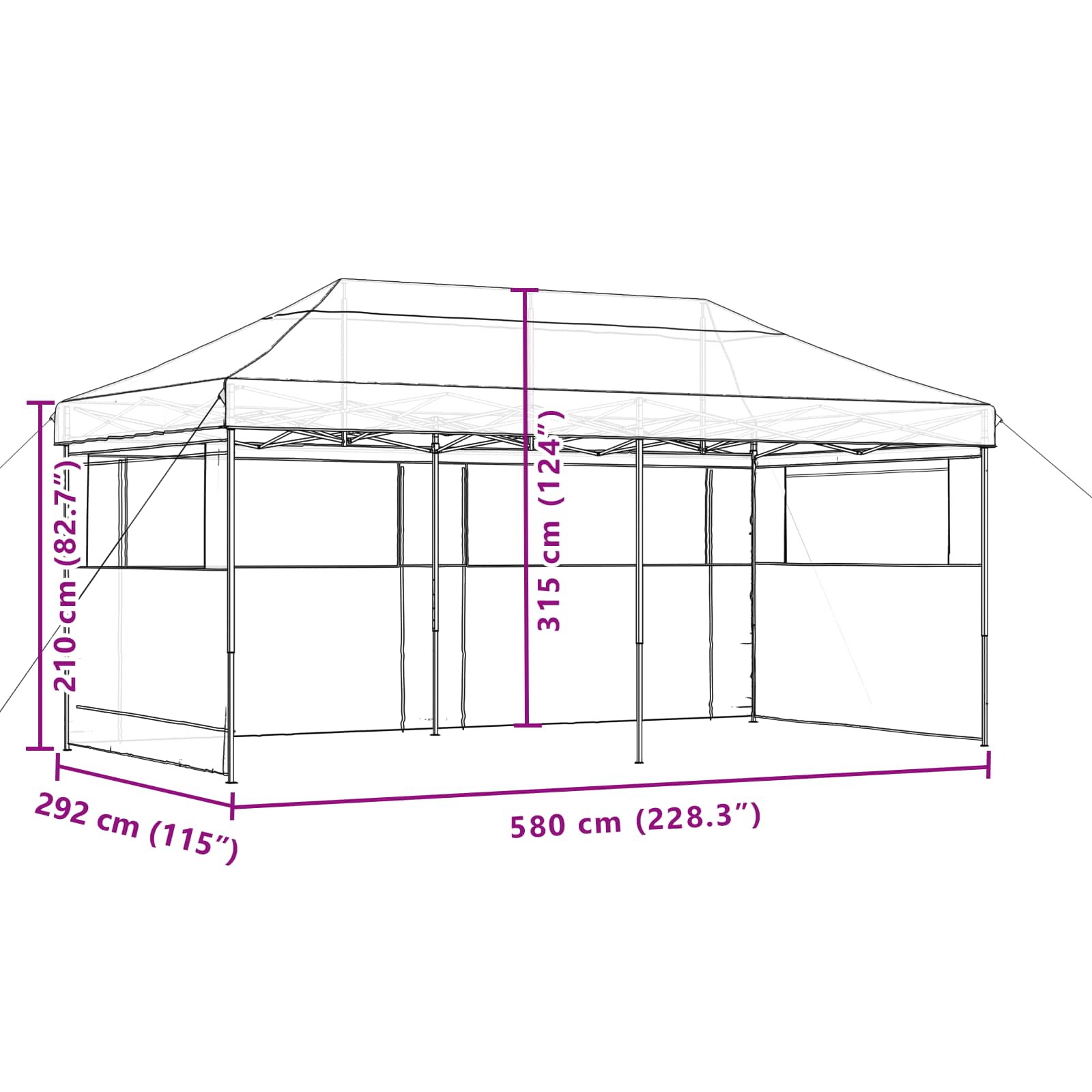 Party-Zelt Bordeauxrot 292 x 580 x 315 cm Oxford-Stoff