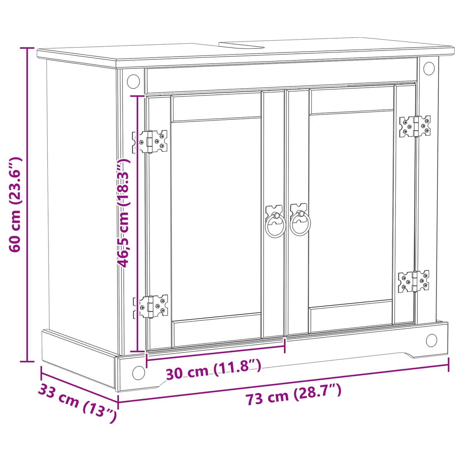 Waschbeckenunterschrank mit Regal mit Tür Weiß 73 x 33 x 60 cm
