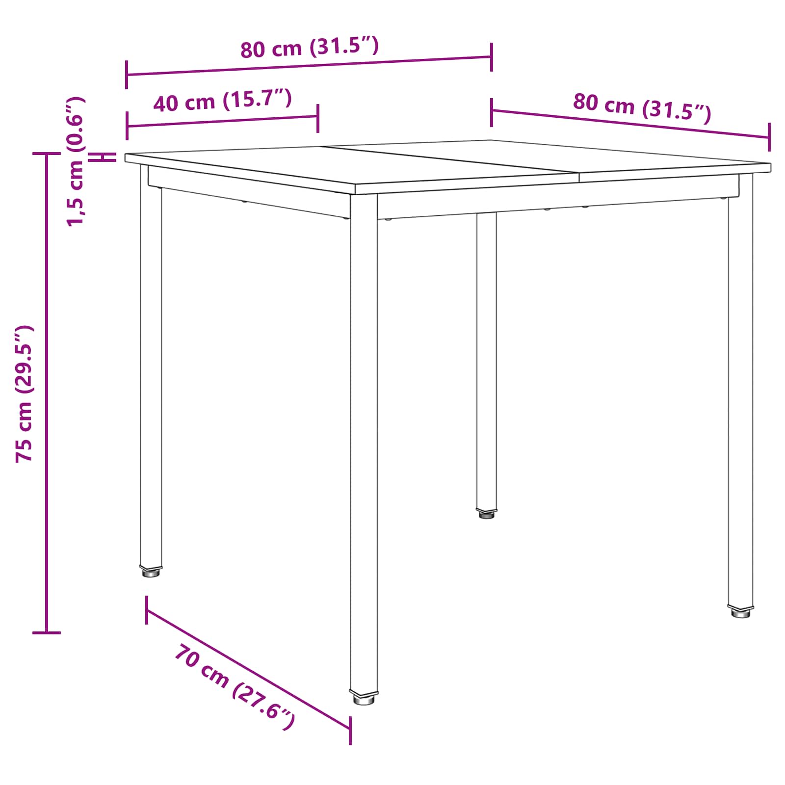 Esstische 80 x 80 x 75 cm METALL