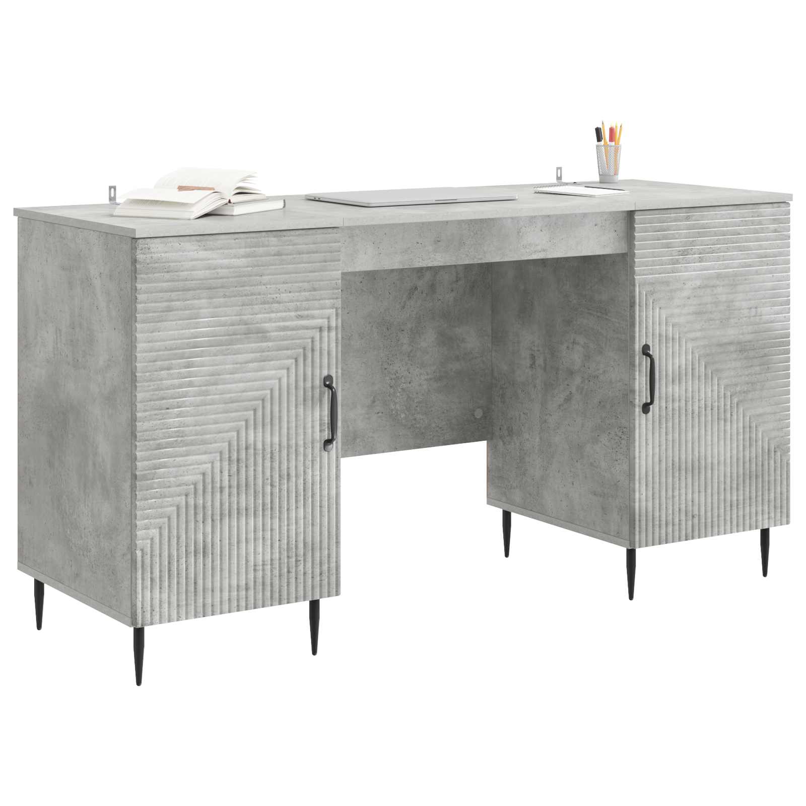 Schreibtisch mit Tür Betongrau 142,5 x 50 x 75 cm Holzwerkstoff