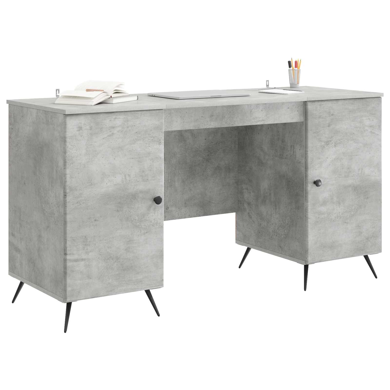 Schreibtisch mit Tür Betongrau 142,5 x 50 x 75 cm Holzwerkstoff