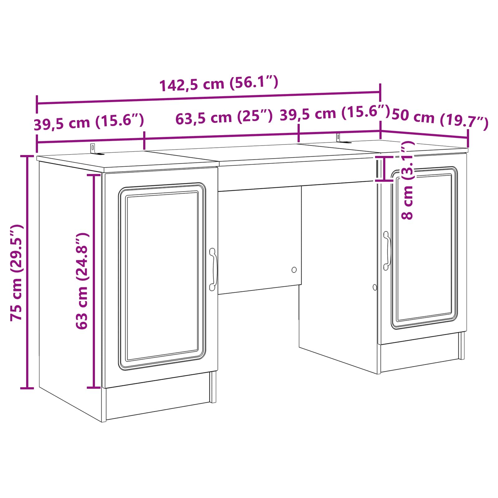 Schreibtisch Geräucherte Eiche 142,5 x 50 x 75 cm Holzwerkstoff