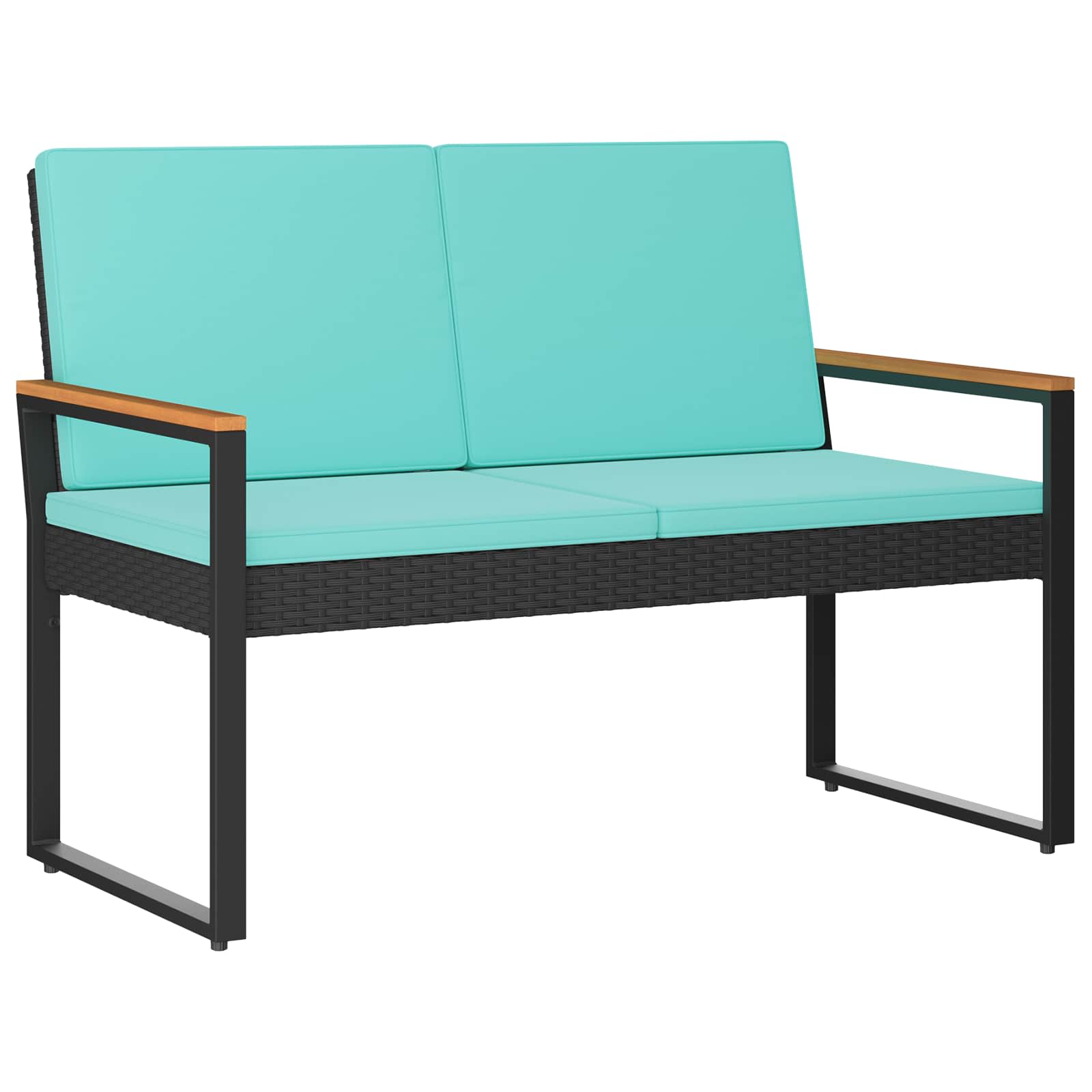 Gartenmöbel Set mit Kissen 4 pcs Schwarz und Türkis Poly-Rattan