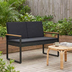 Bank Outdoor mit Kissen Schwarz 107 x 61 x 80 cm Poly-Rattan