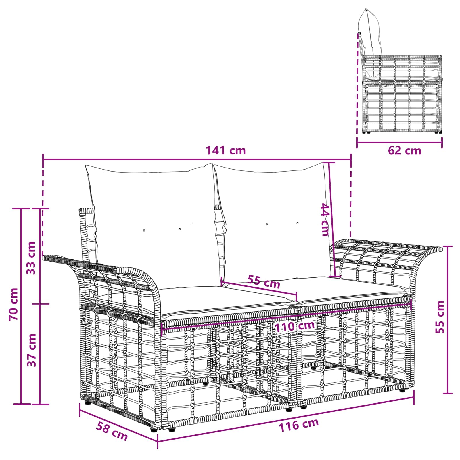 Outdoor-Lounge 2 pcs Natürlich und Cremweiß Poly-Rattan