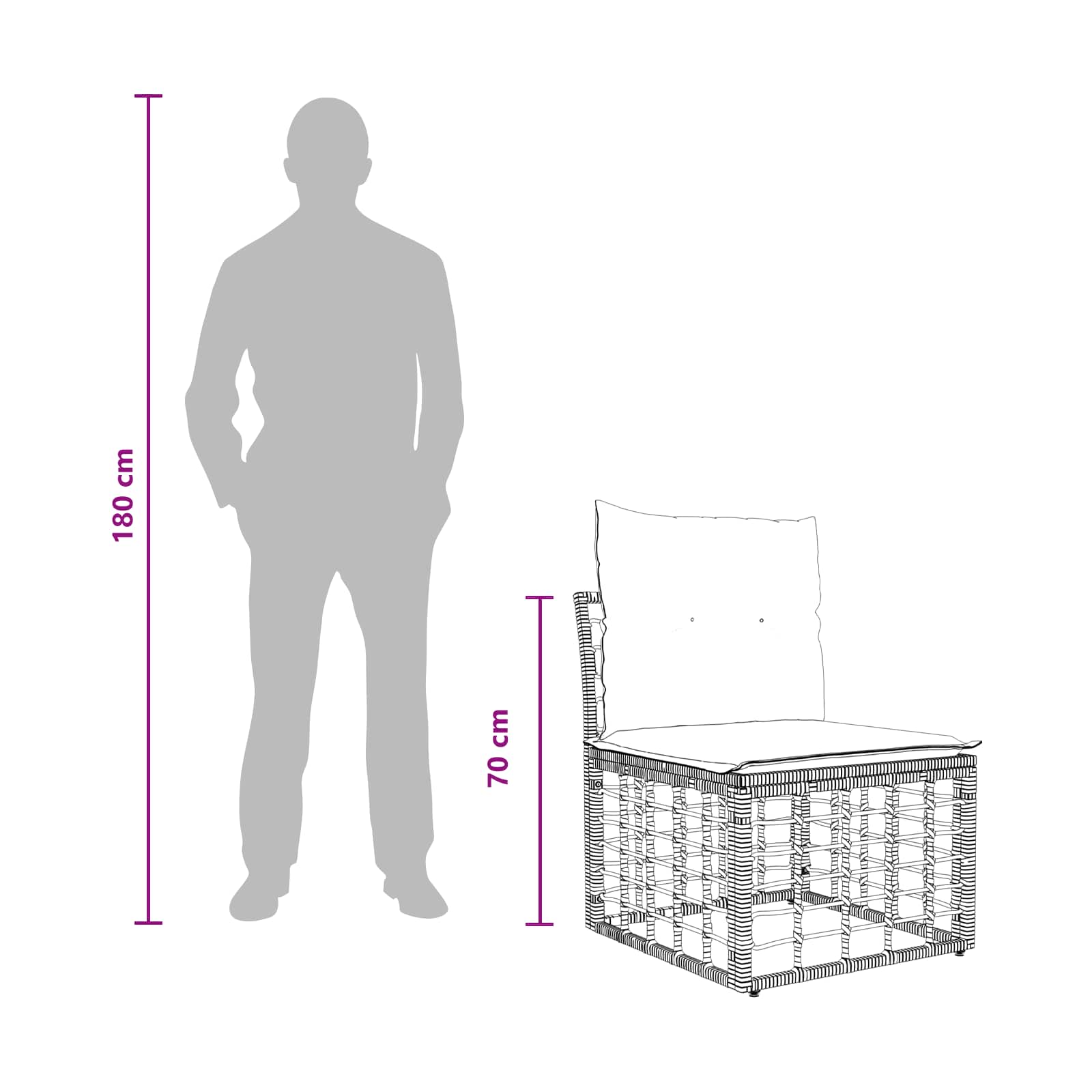 Modulares Outdoor-Sofa ohne Armlehnen Natur Poly-Rattan