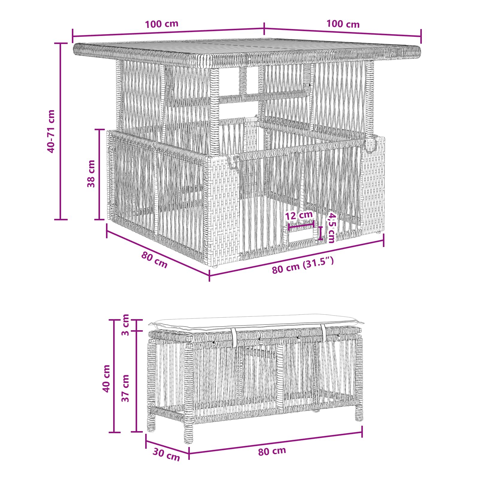 Garten Essgruppe mit Kissen 3 pcs Beige und Creme Poly-Rattan