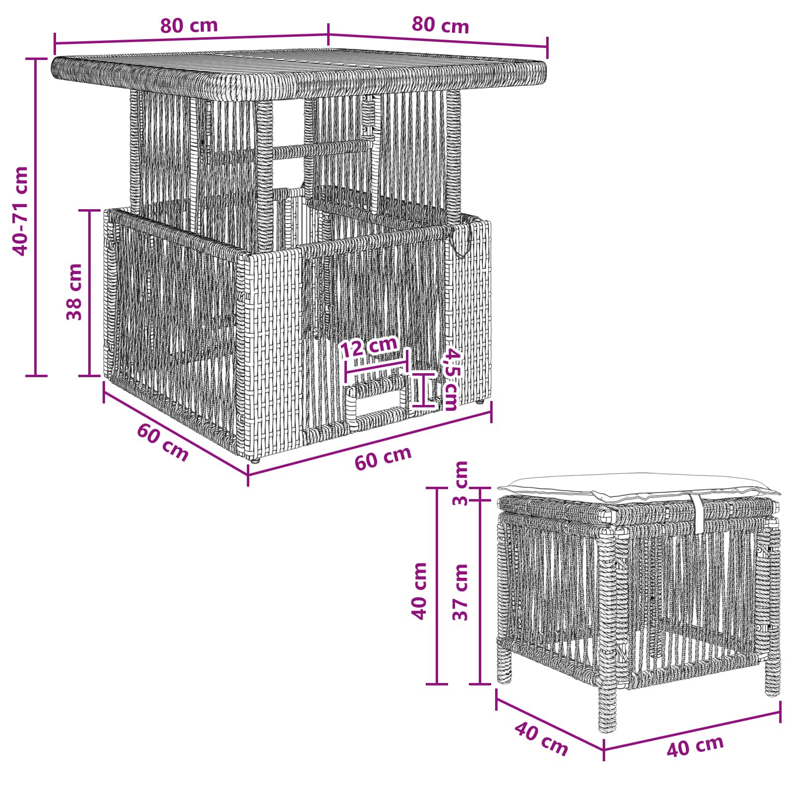Garten Essgruppe mit Kissen 3 pcs Beige und Creme Poly-Rattan