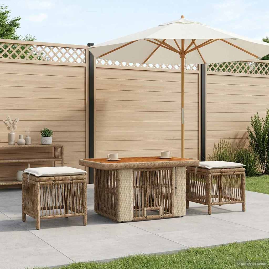 Garten Essgruppe mit Kissen 3 pcs Beige und Creme Poly-Rattan