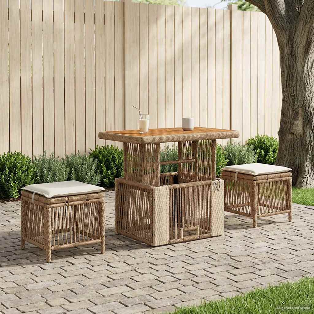 Garten Essgruppe mit Kissen 3 pcs Beige und Creme Poly-Rattan