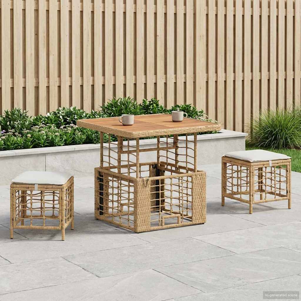 Garten Essgruppe mit Kissen 3 pcs Natur und Weiß
