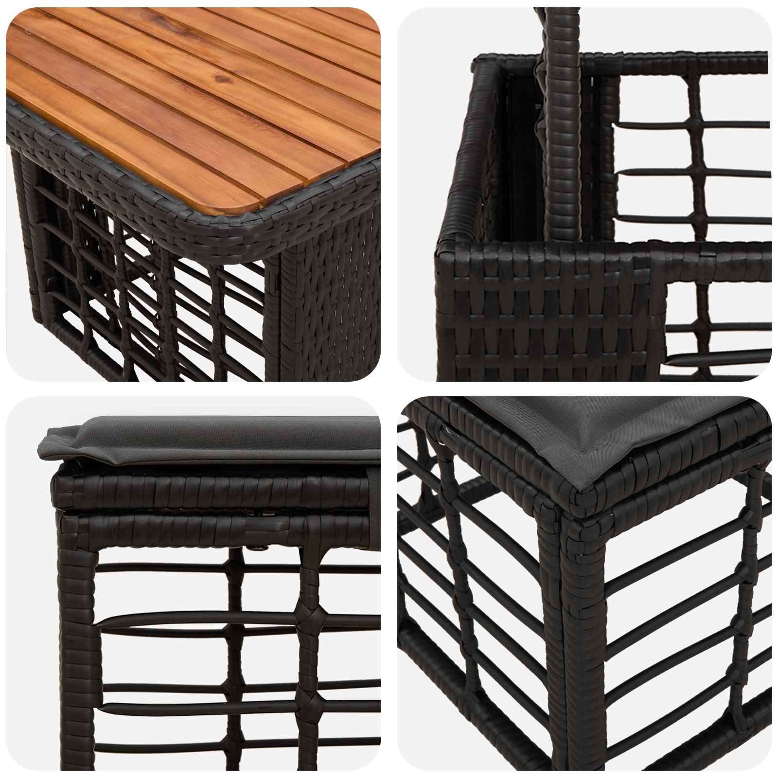 Garten Essgruppe mit Kissen 4 pcs Schwarz und Grau