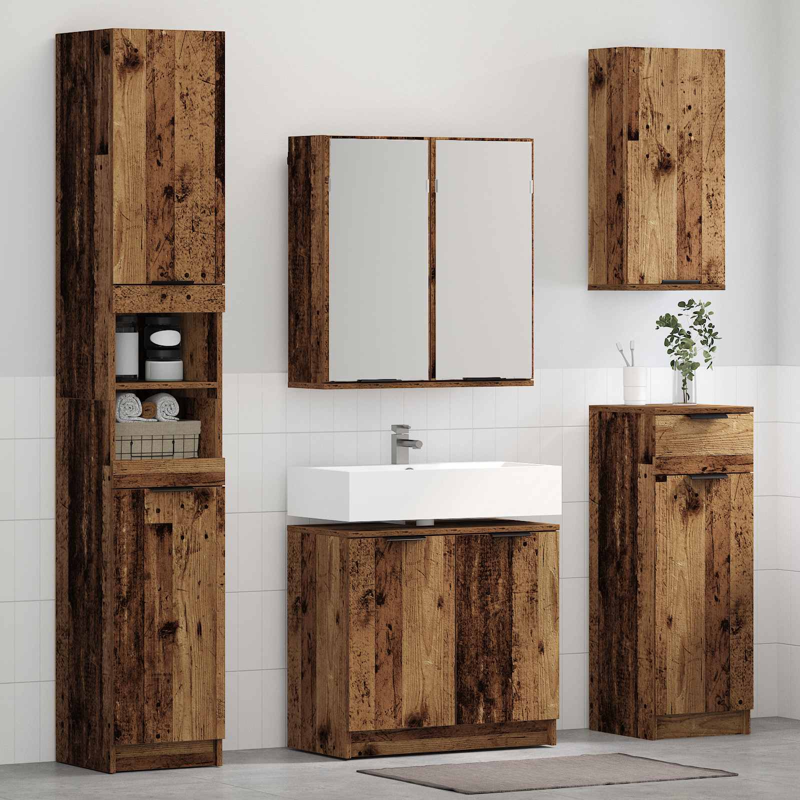 Badezimmermöbel-Set mit Schubladen 5 pcs Altholz Holzwerkstoff