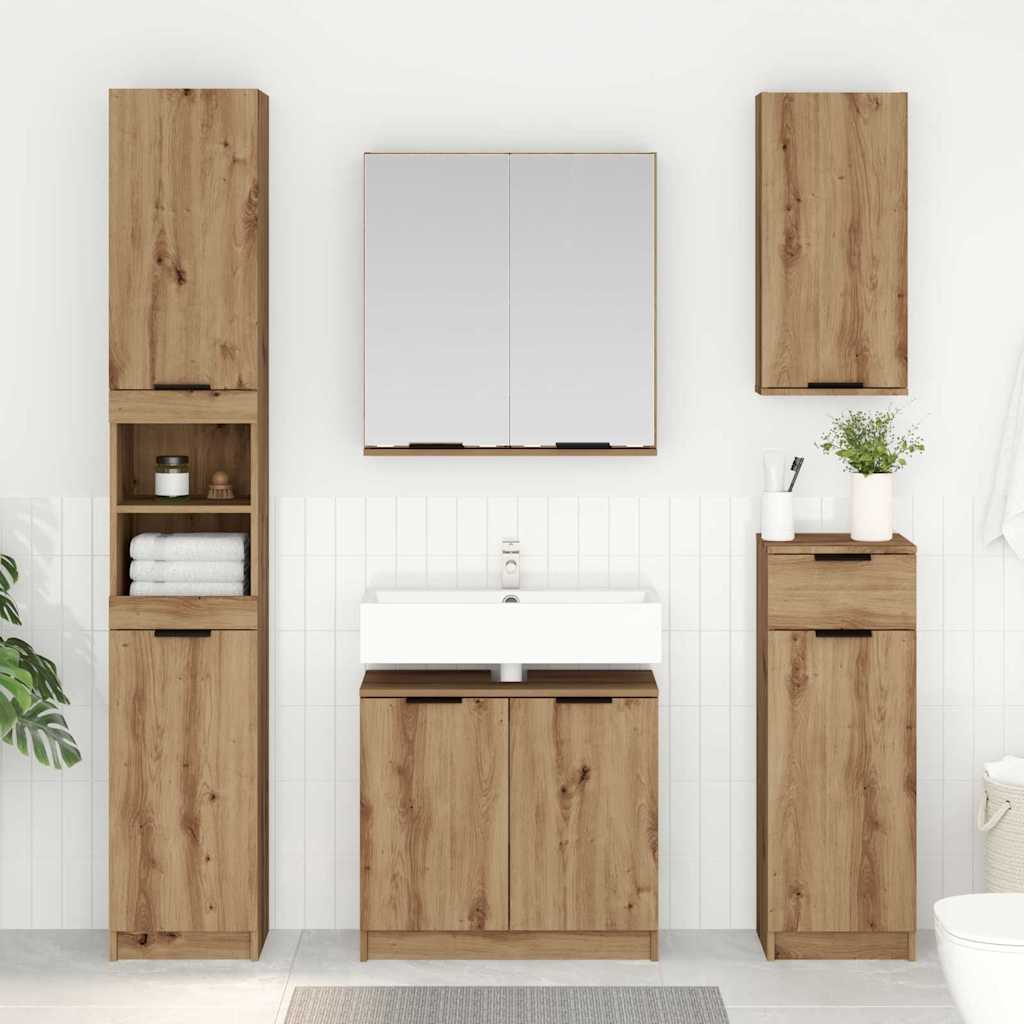 Badezimmerschrank-Set mit Tür 3 pcs Artisan-Eiche Holzwerkstoff
