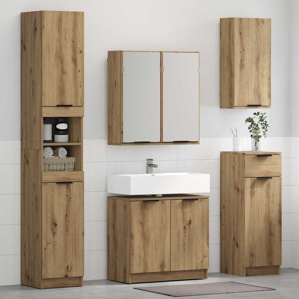 Badezimmerschrank-Set mit Tür 3 pcs Artisan-Eiche Holzwerkstoff