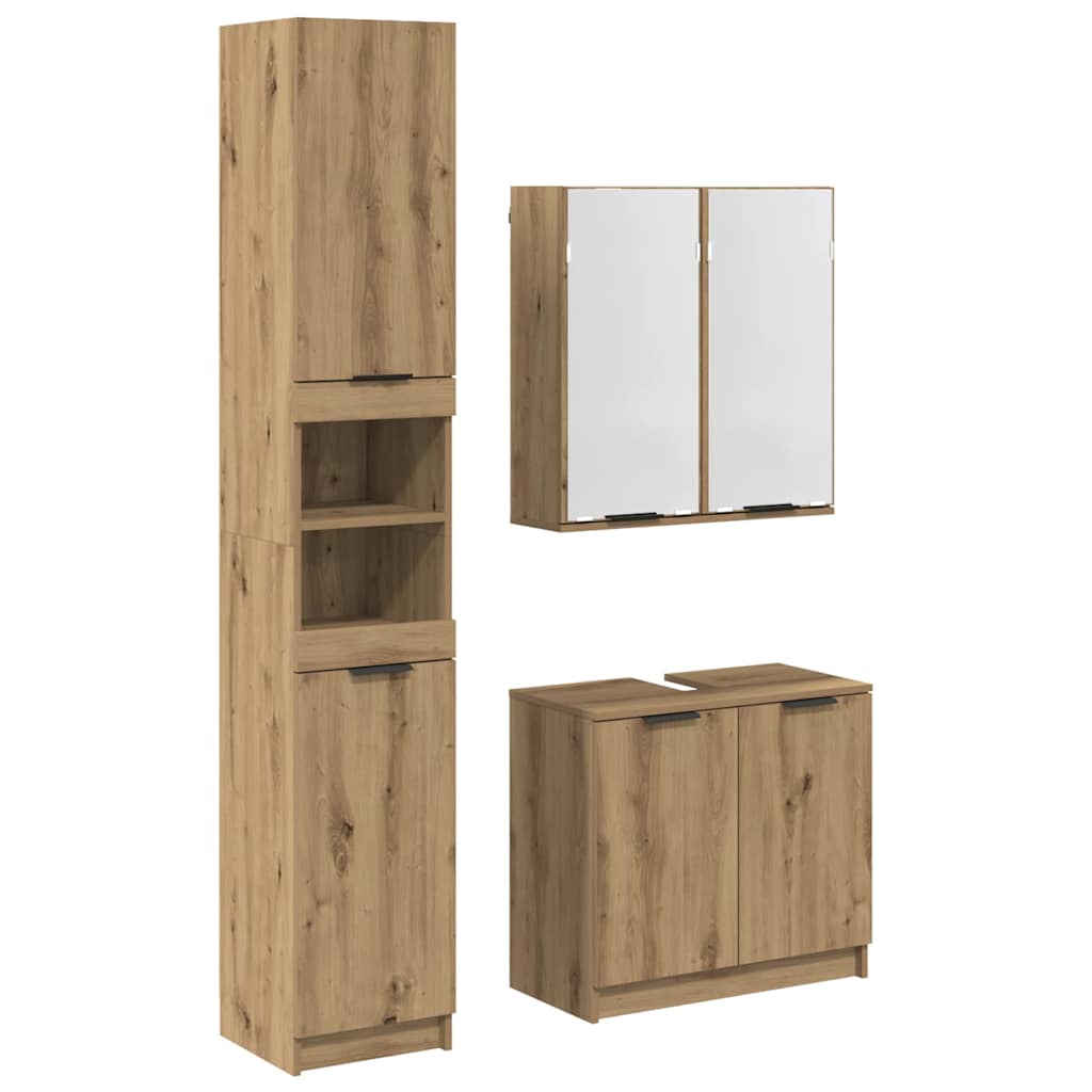 Badezimmerschrank-Set mit Tür 3 pcs Artisan-Eiche Holzwerkstoff