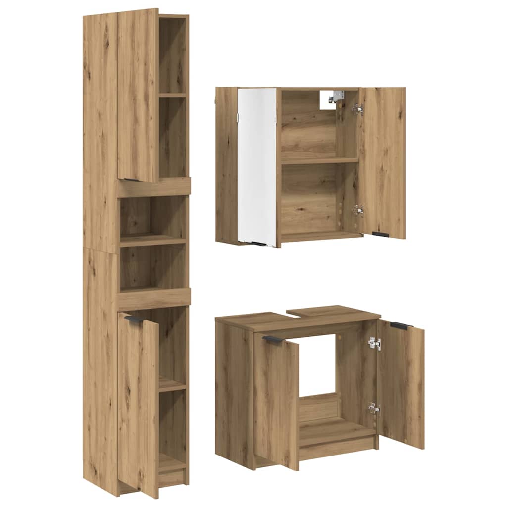 Badezimmerschrank-Set mit Tür 3 pcs Artisan-Eiche Holzwerkstoff