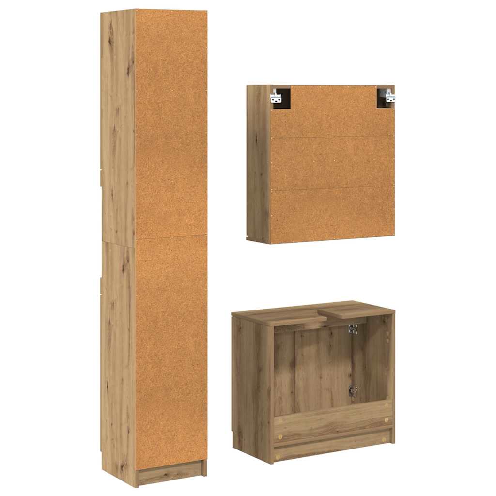 Badezimmerschrank-Set mit Tür 3 pcs Artisan-Eiche Holzwerkstoff