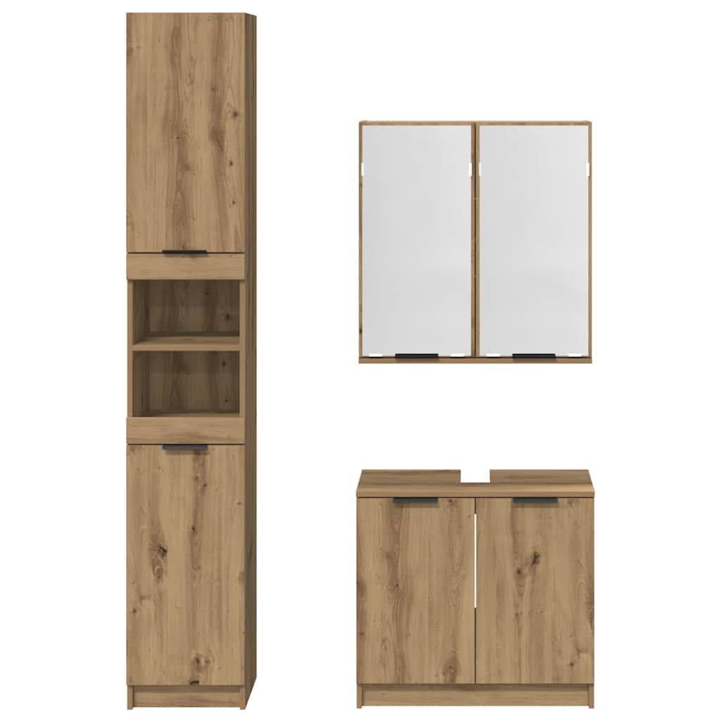 Badezimmerschrank-Set mit Tür 3 pcs Artisan-Eiche Holzwerkstoff