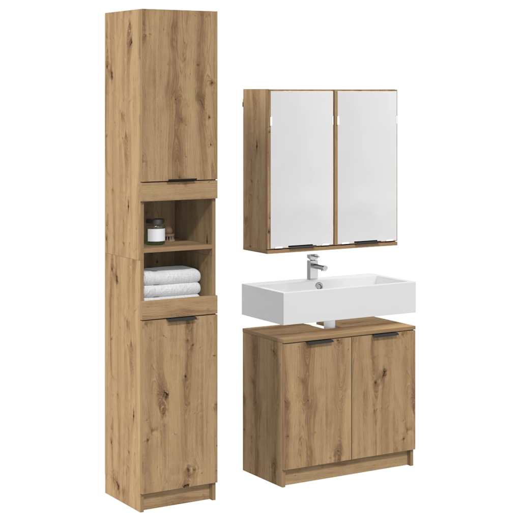 Badezimmerschrank-Set mit Tür 3 pcs Artisan-Eiche Holzwerkstoff
