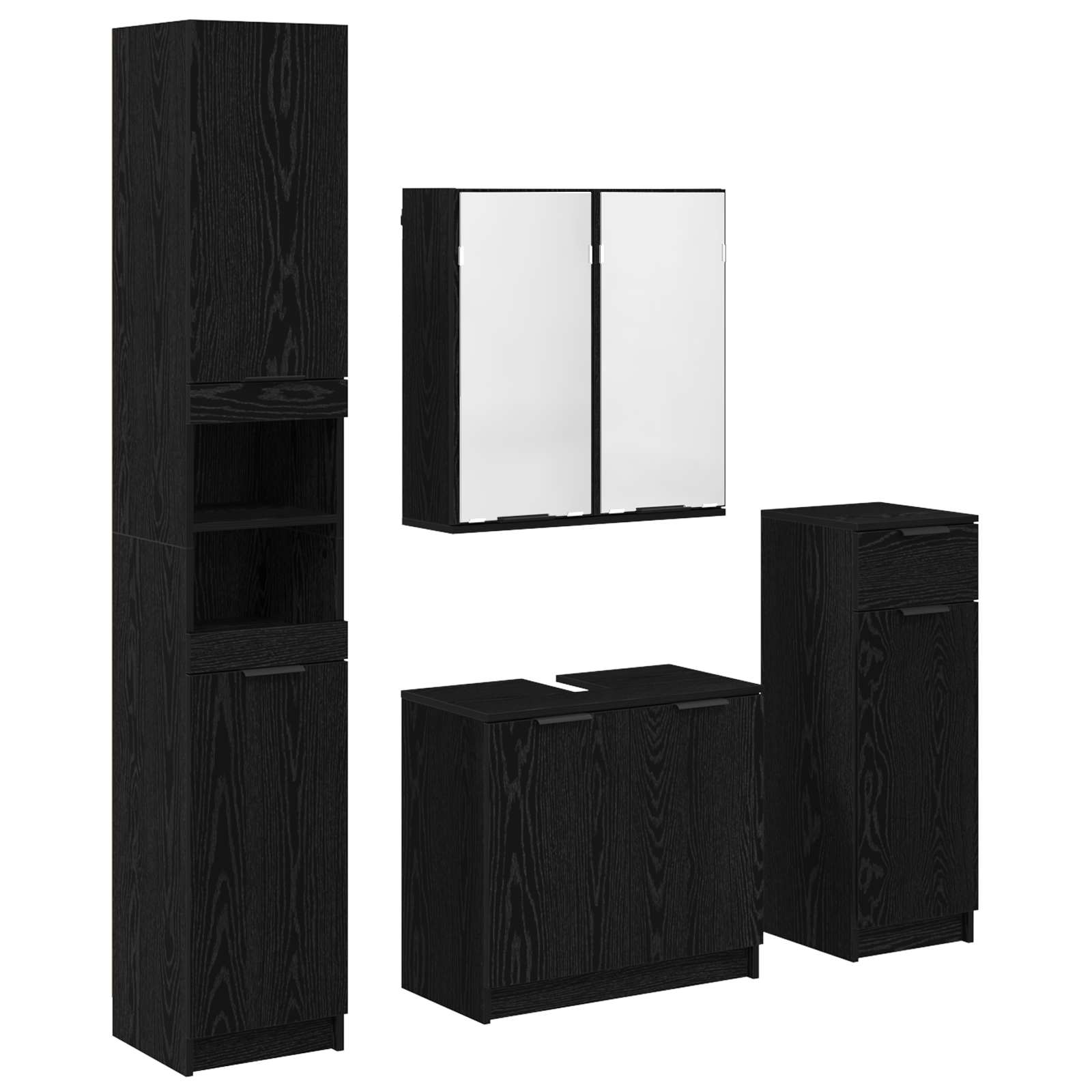 Badezimmermöbel-Set 4 pcs Schwarz Eichen-Optik Holzwerkstoff