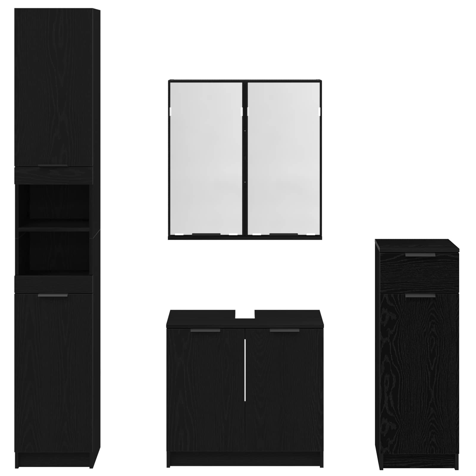 Badezimmermöbel-Set 4 pcs Schwarz Eichen-Optik Holzwerkstoff