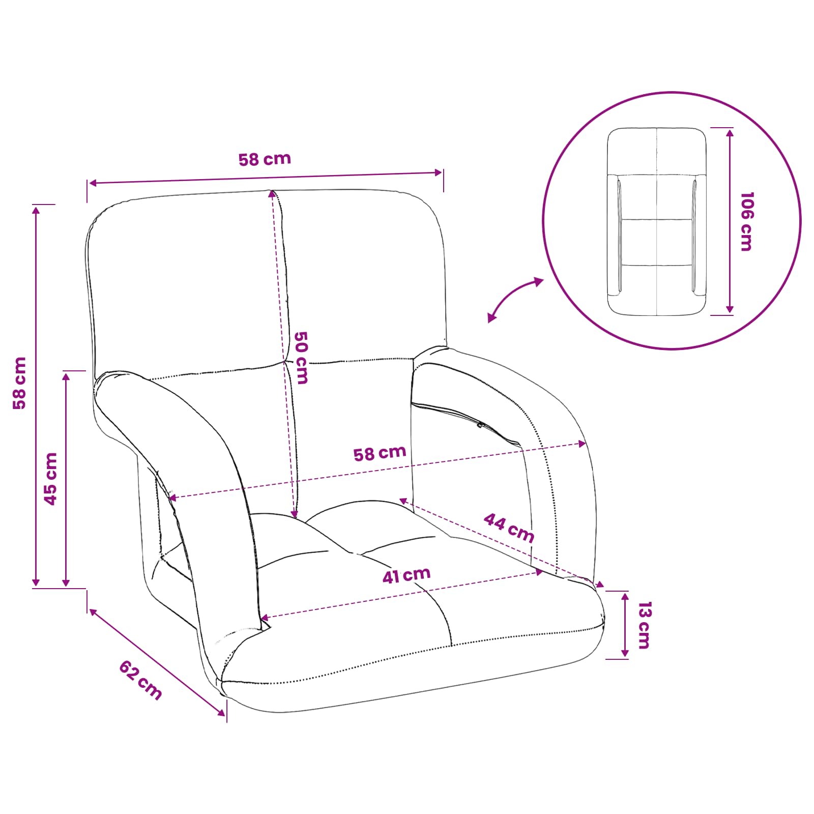 Verstellbarer Bodenstuhl mit Armlehne 5-stufige Position Stoff