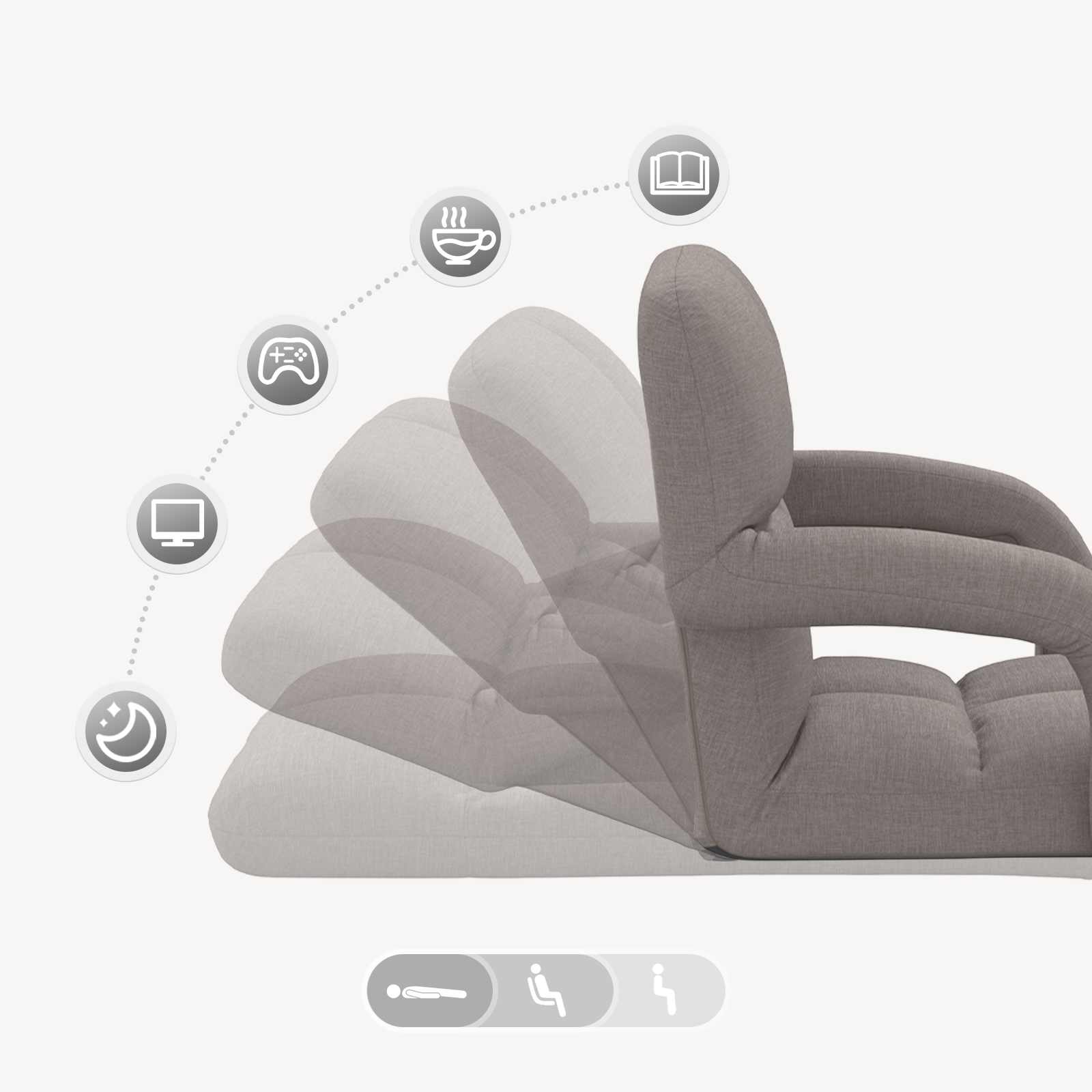 Verstellbarer Bodenstuhl mit Armlehne 5-stufige Position Stoff