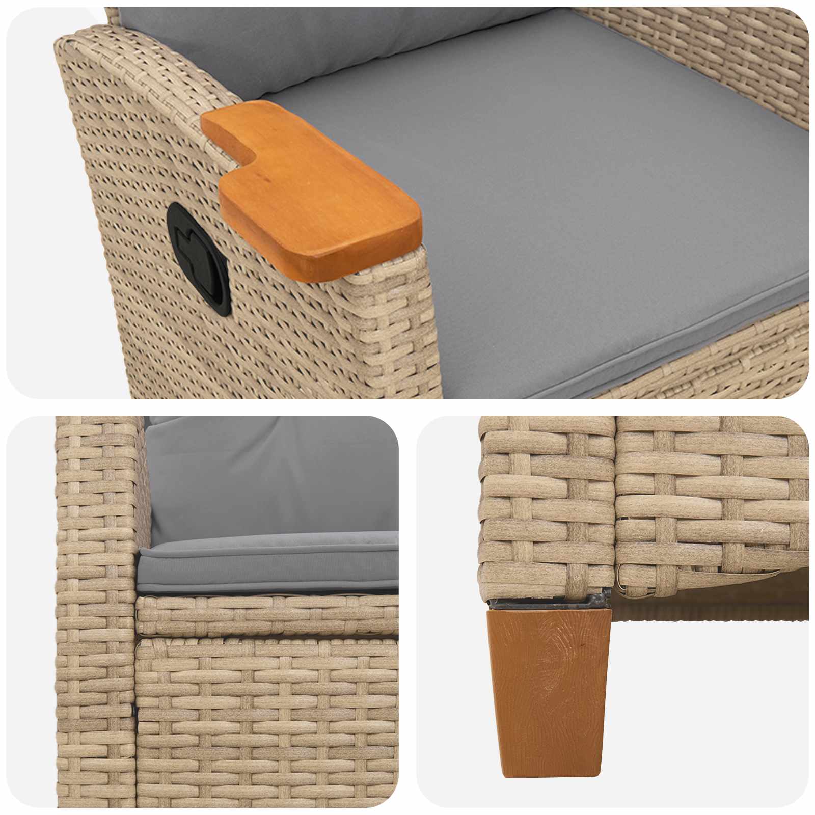Liegestuhl mit Teeteller 62 x 64 x 112 cm Poly-Rattan