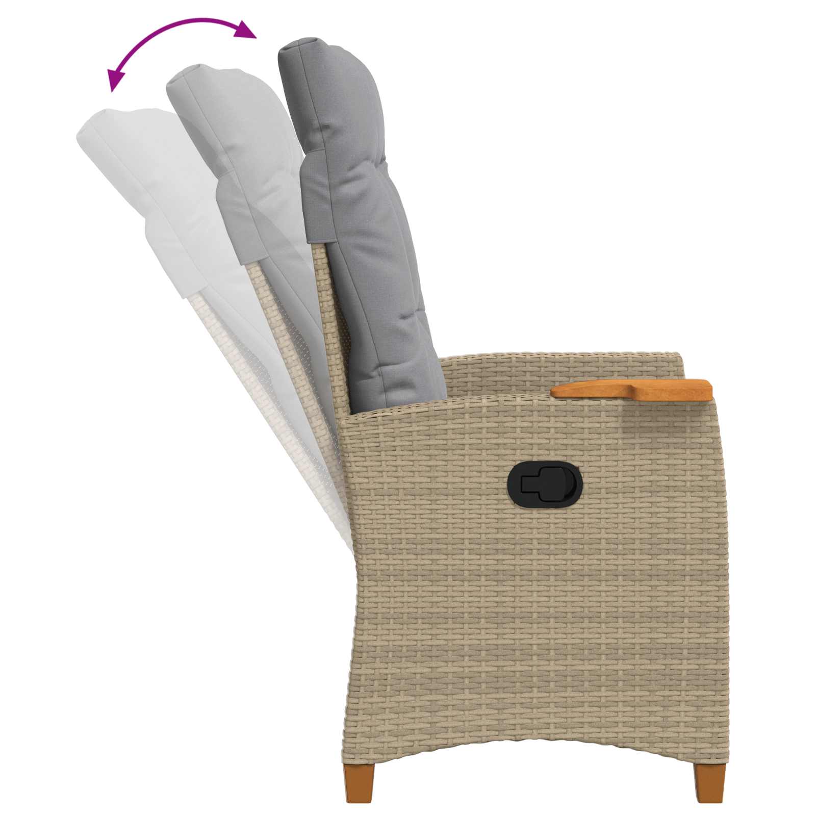 Liegestuhl mit Teeteller 62 x 64 x 112 cm Poly-Rattan