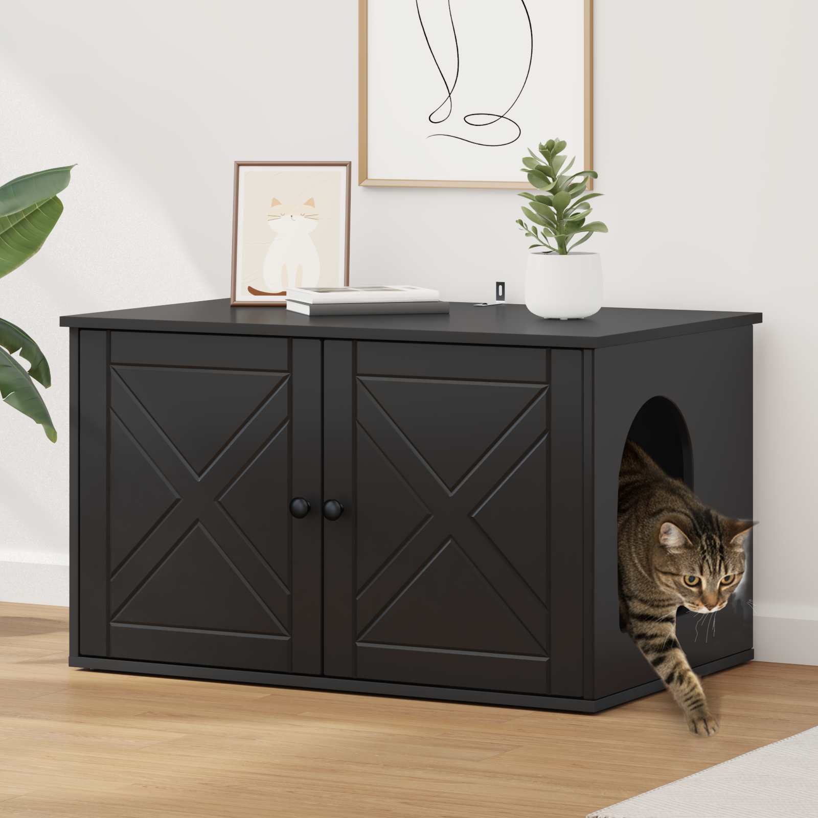 Katzenhaus Schwarz 85 x 55 x 50,5 cm Holzwerkstoff