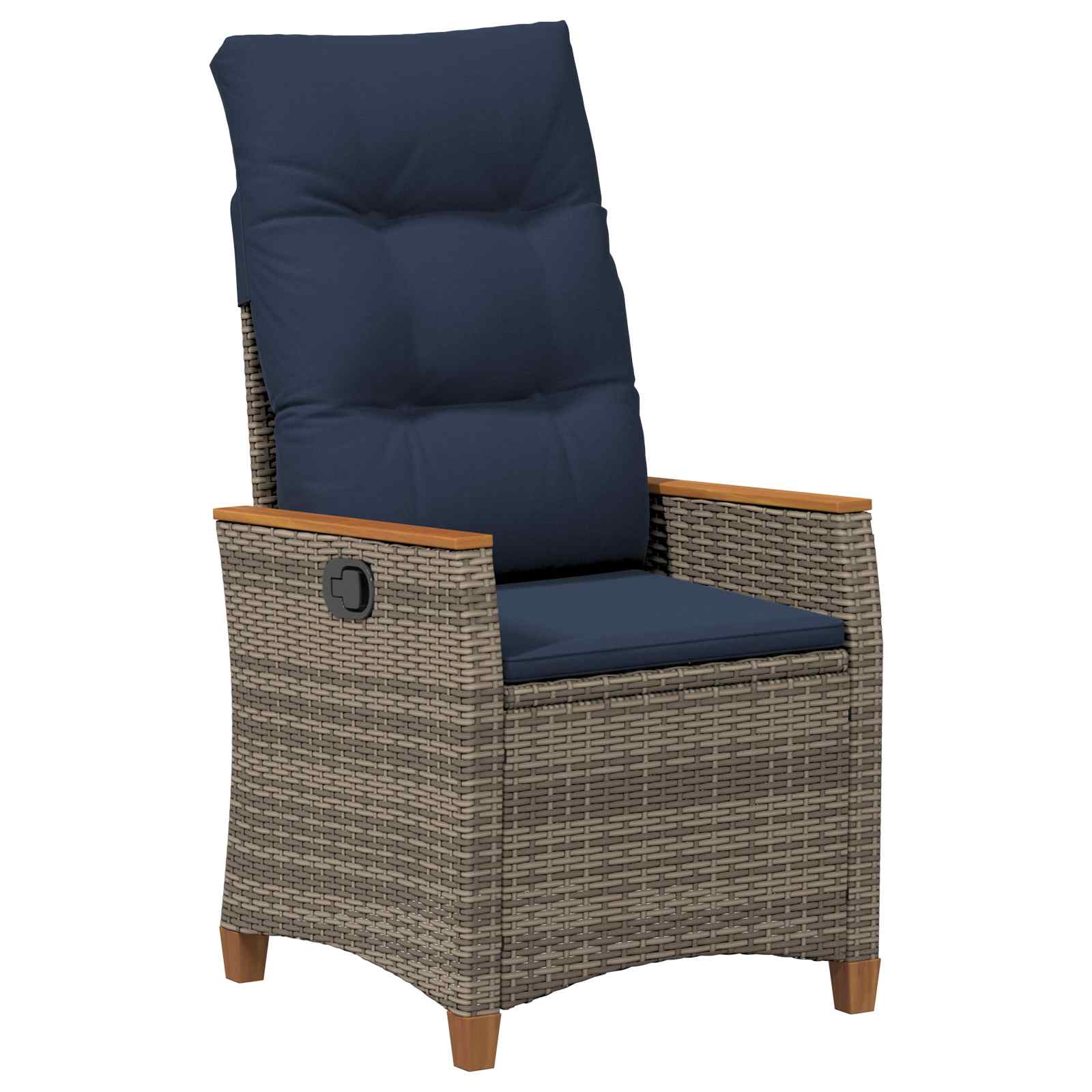 Verstellbarer Gartenstuhl 2 pcs Grau und Marineblau Poly-Rattan