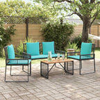 Gartenmöbel Set mit Kissen 9 pcs Schwarz und Türkis Poly-Rattan