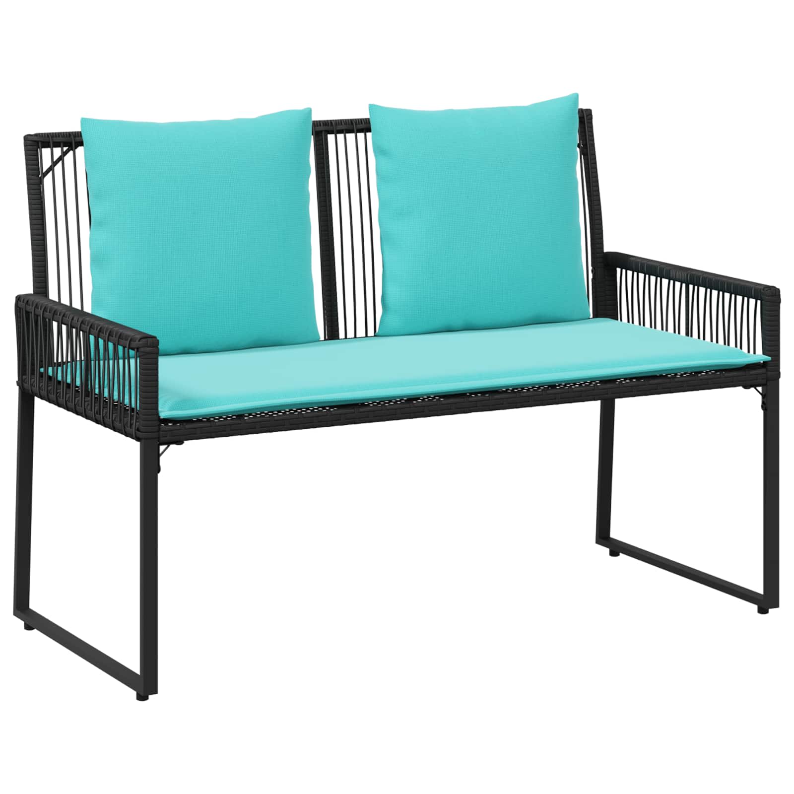 Gartenmöbel Set mit Kissen 9 pcs Schwarz und Türkis Poly-Rattan