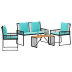 Gartenmöbel Set mit Kissen 9 pcs Schwarz und Türkis Poly-Rattan