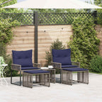 Gartenmöbel Set 11 pcs Grau und Marineblau Poly-Rattan