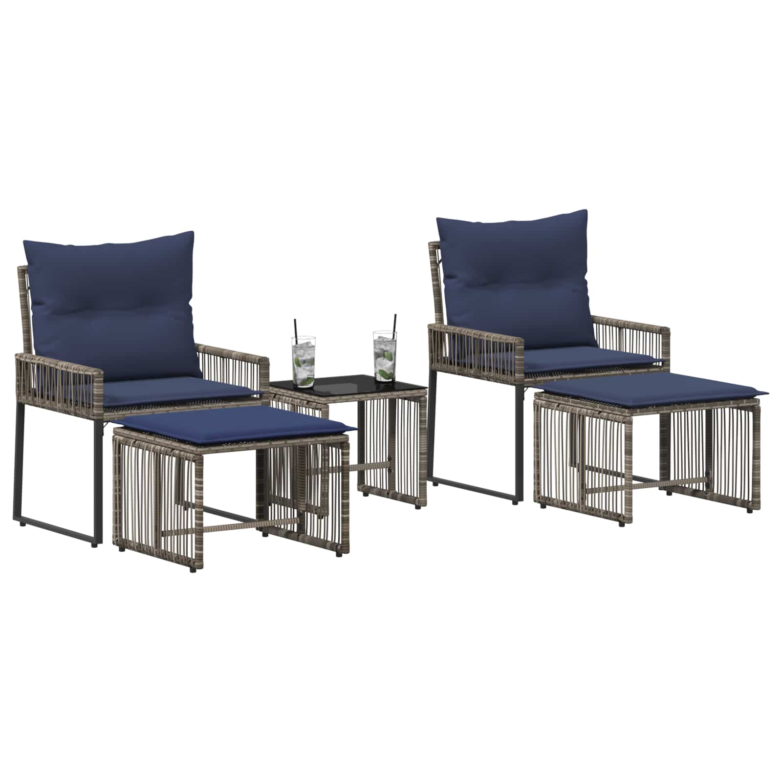 Gartenmöbel Set 11 pcs Grau und Marineblau Poly-Rattan