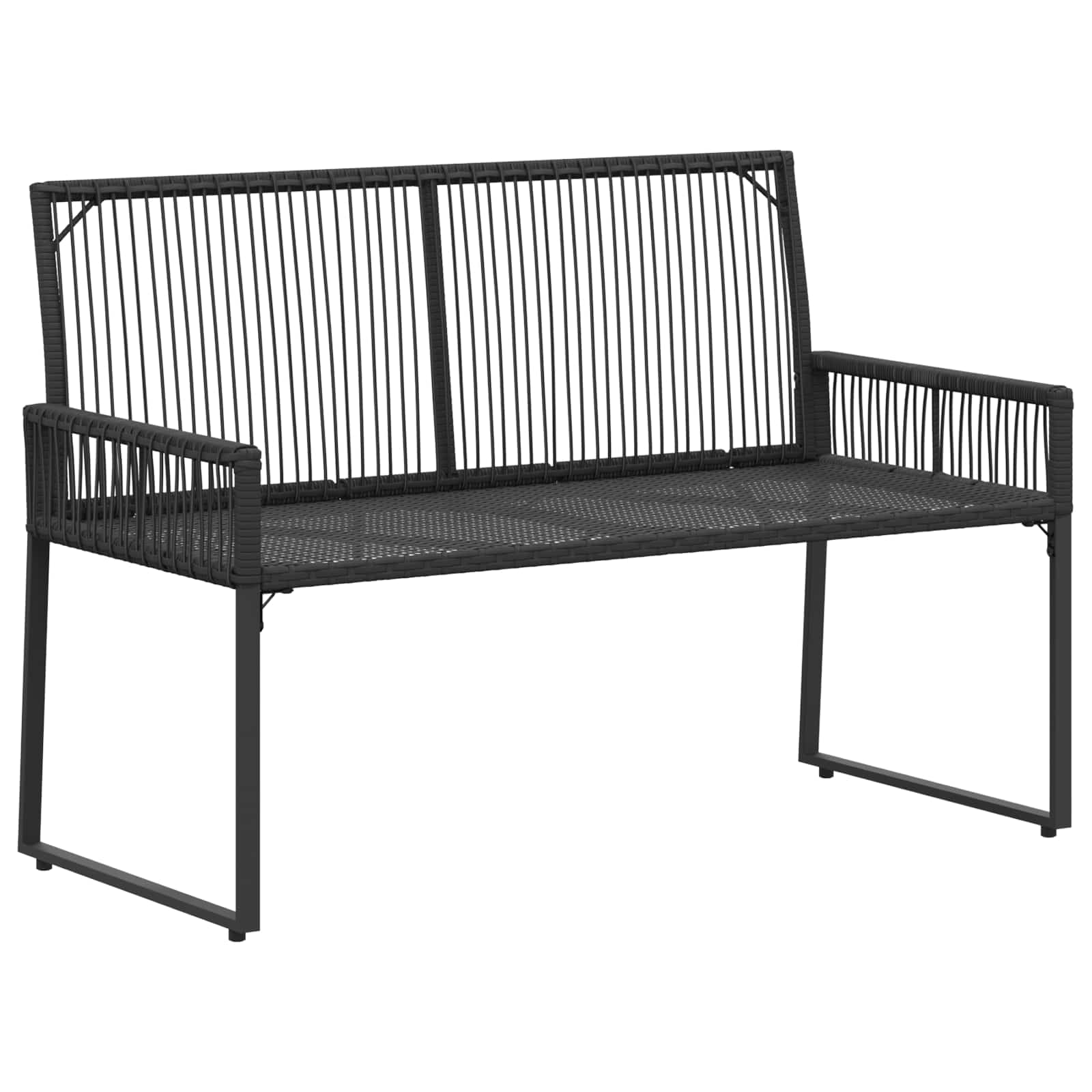 Bank Outdoor mit Kissen 4 pcs Schwarz und Cremeweiß Poly-Rattan
