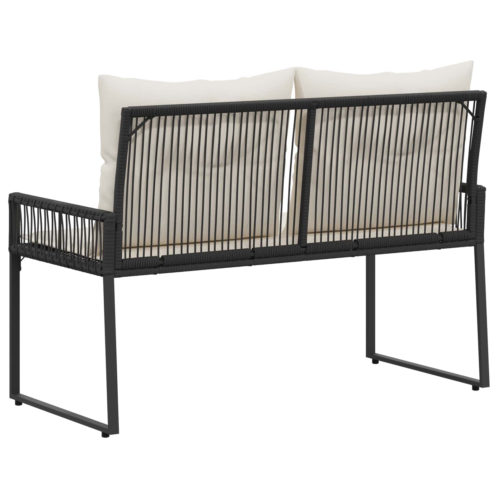 Bank Outdoor mit Kissen 4 pcs Schwarz und Cremeweiß Poly-Rattan