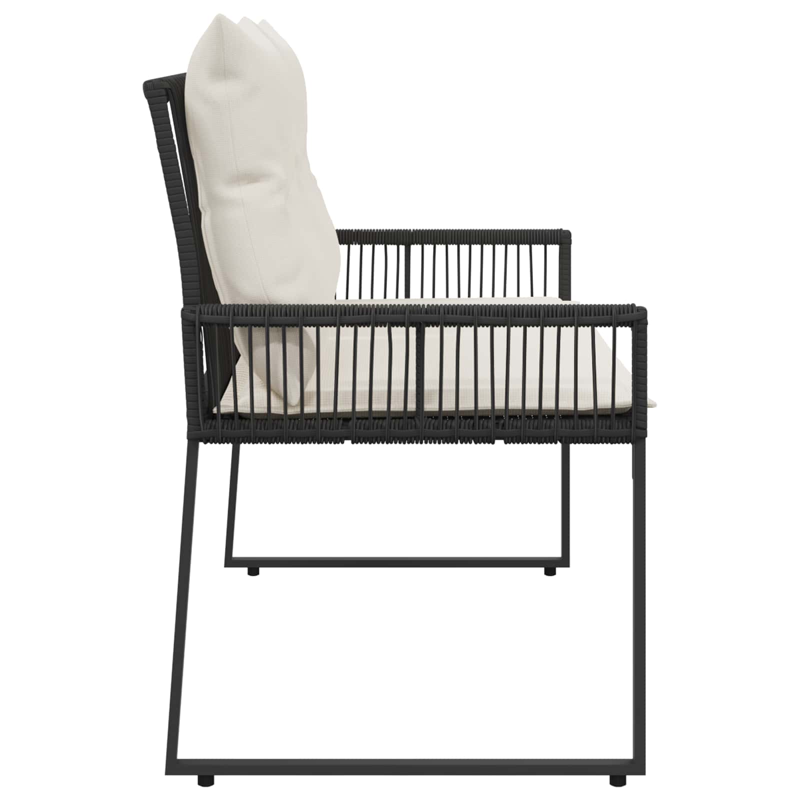 Bank Outdoor mit Kissen 4 pcs Schwarz und Cremeweiß Poly-Rattan