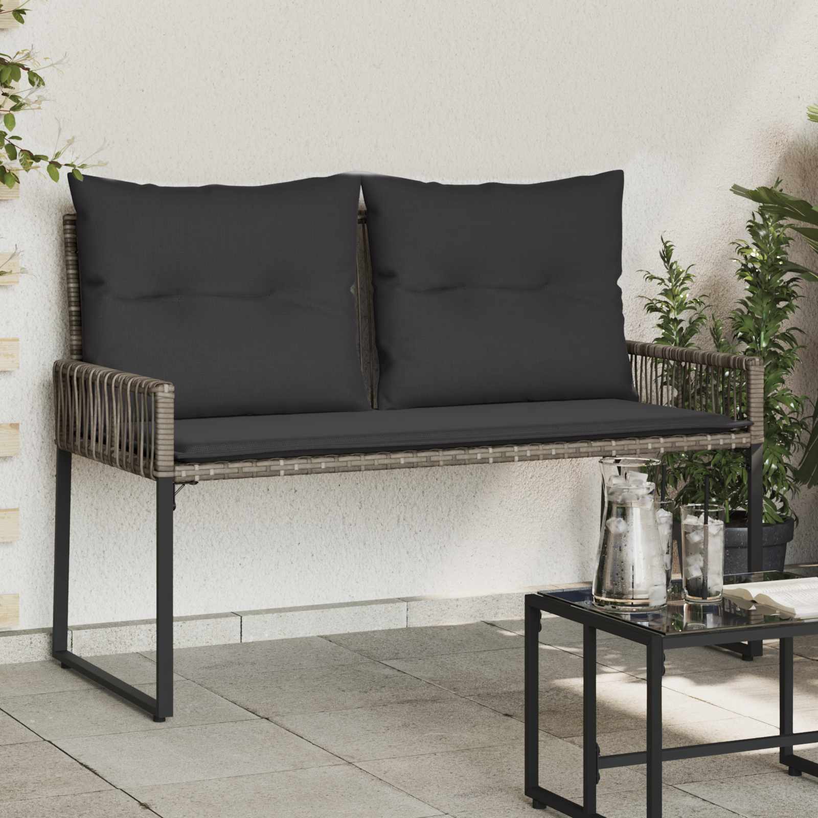 Bank Outdoor mit Kissen 4 pcs Grau und Dunkelgrau Poly-Rattan